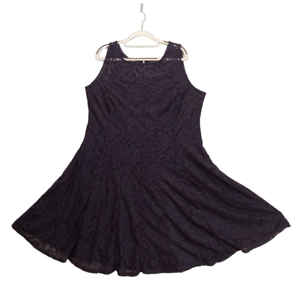 db established 1962 Dress womens 16W Black lace overlay Swing Flare lined LBD